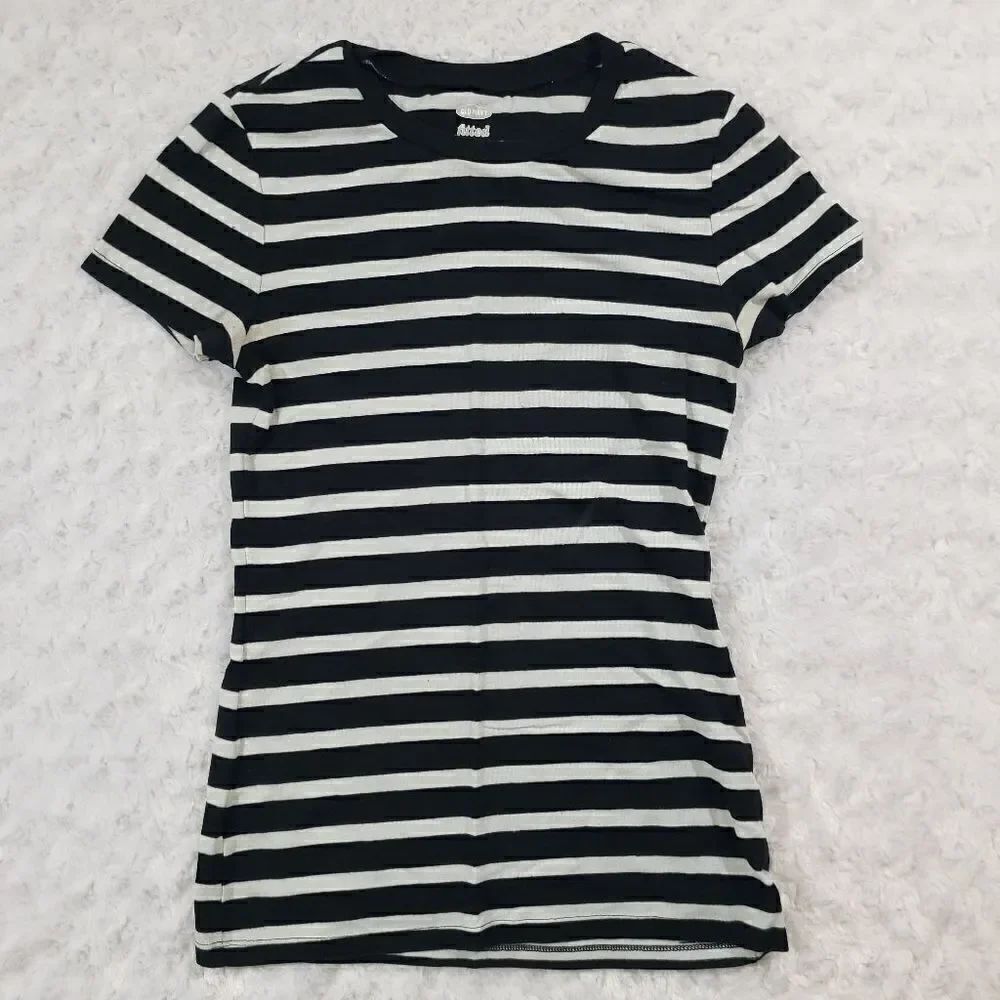 Old Navy size medium fitted black and white striped short sleeve